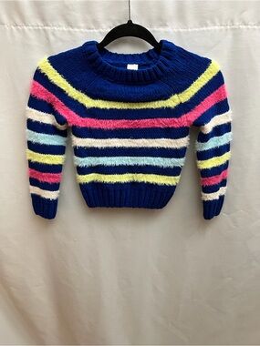 Thereabouts Girls XXS 4/5 Blue Fuzzy Striped Crewneck Knit Sweater Colorful